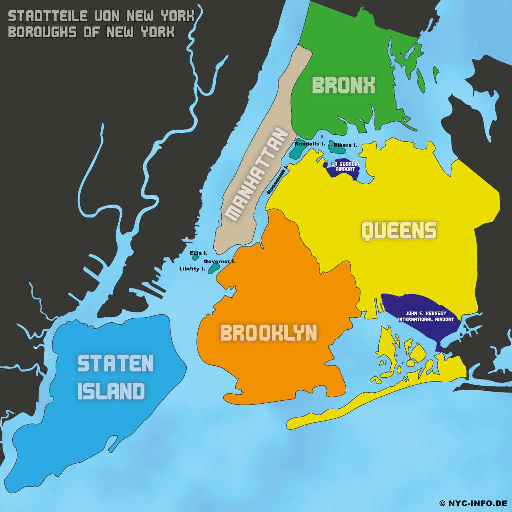 Karte / Map der Stadtteile von New York